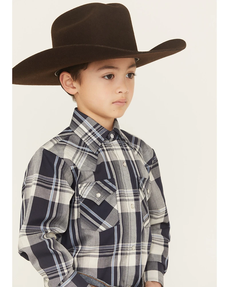 Ely Walker Boys' Plaid Print Long Sleeve Snap Western Shirt