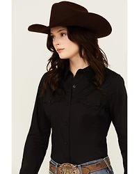 Wrangler Retro Women's Solid Long Sleeve Button-Down Stretch Western Shirt