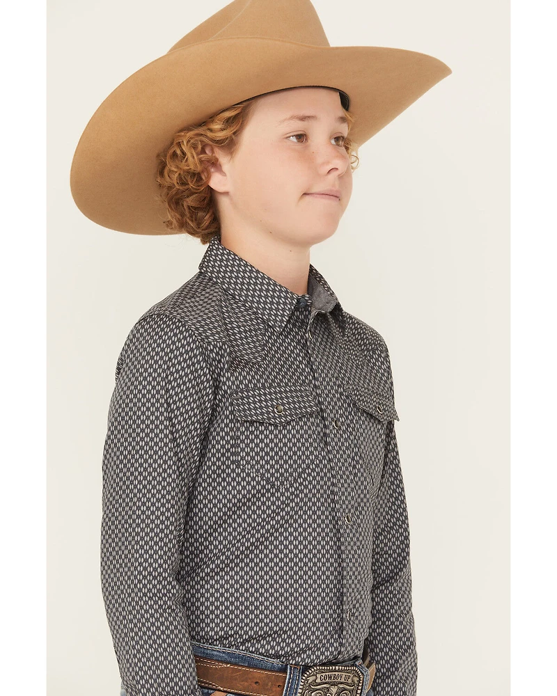 Cody James Boys' San Juan Geo Print Long Sleeve Snap Western Shirt