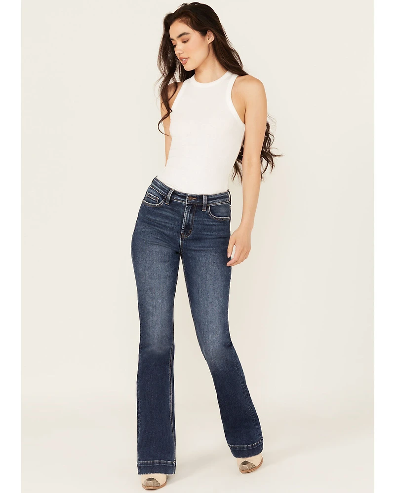 Vervet Women's Dark Wash High Rise Trouser Stretch Denim Jeans