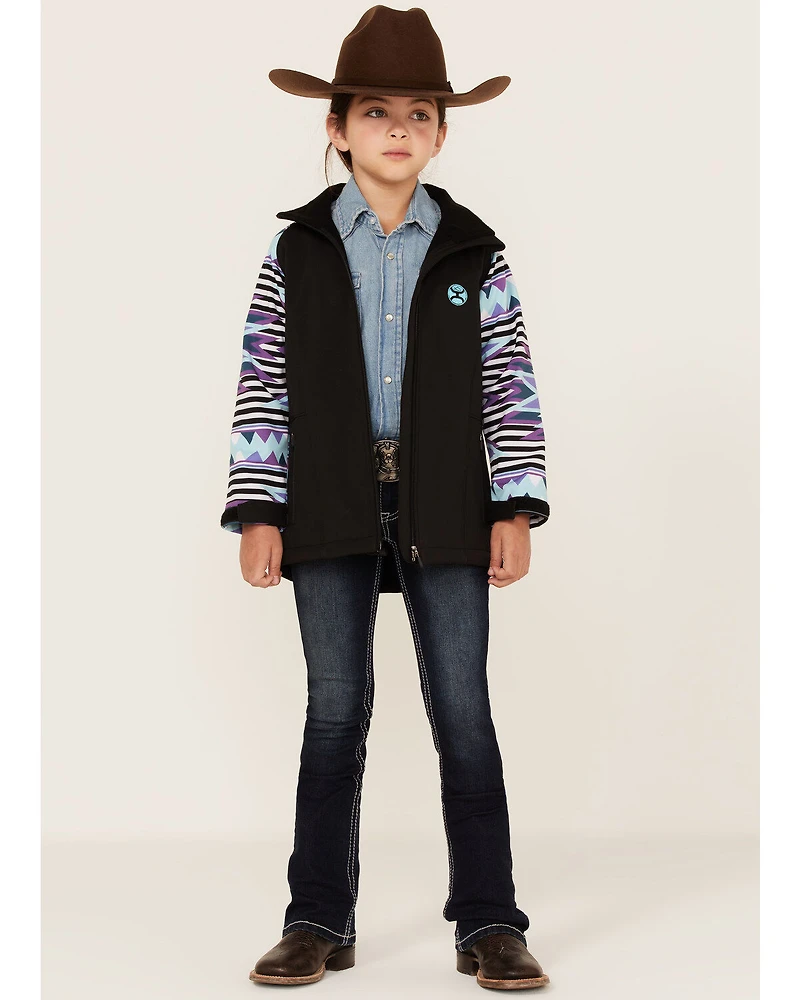 Hooey Girls' Southwestern Print Sleeve Zip-Front Softshell Jacket