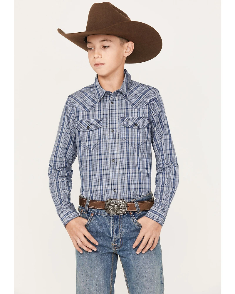 Cody James Boys' Creek Plaid Print Long Sleeve Snap Western Shirt