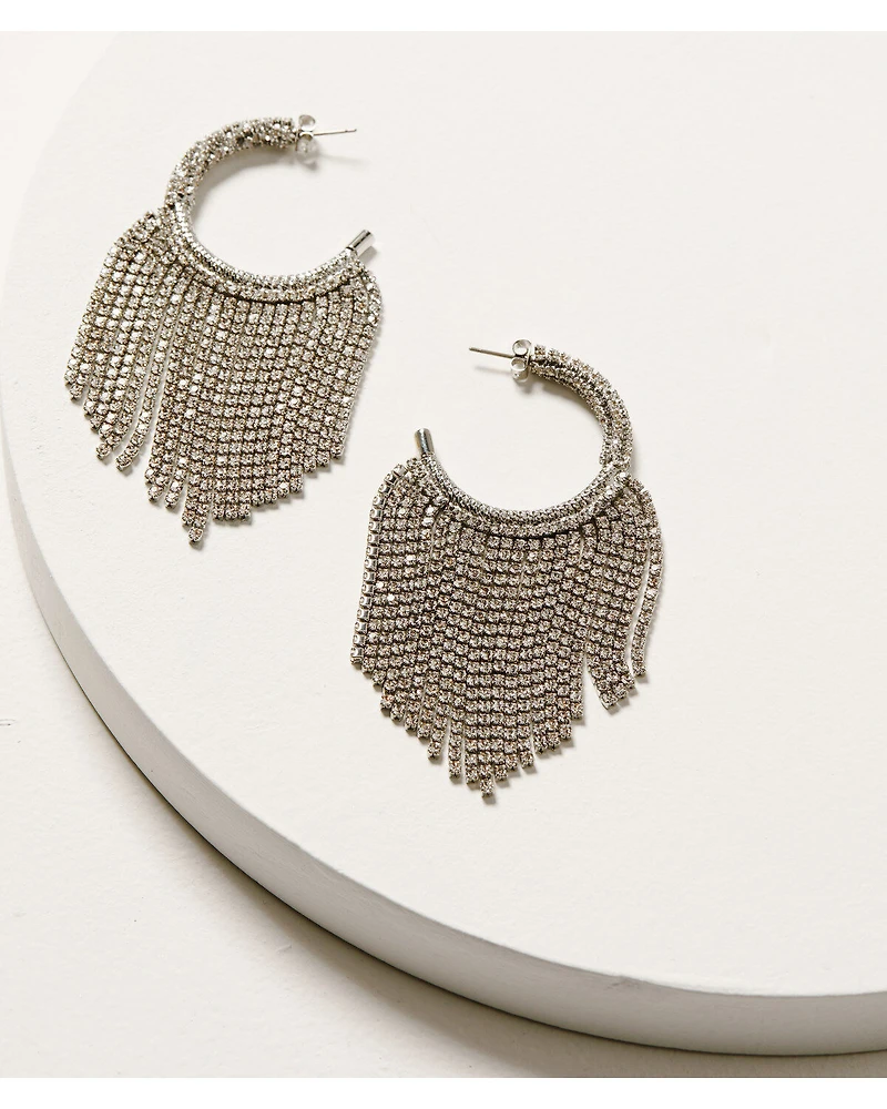 Wonderwest Women's Rhinestone Fringe Hoop Earrings