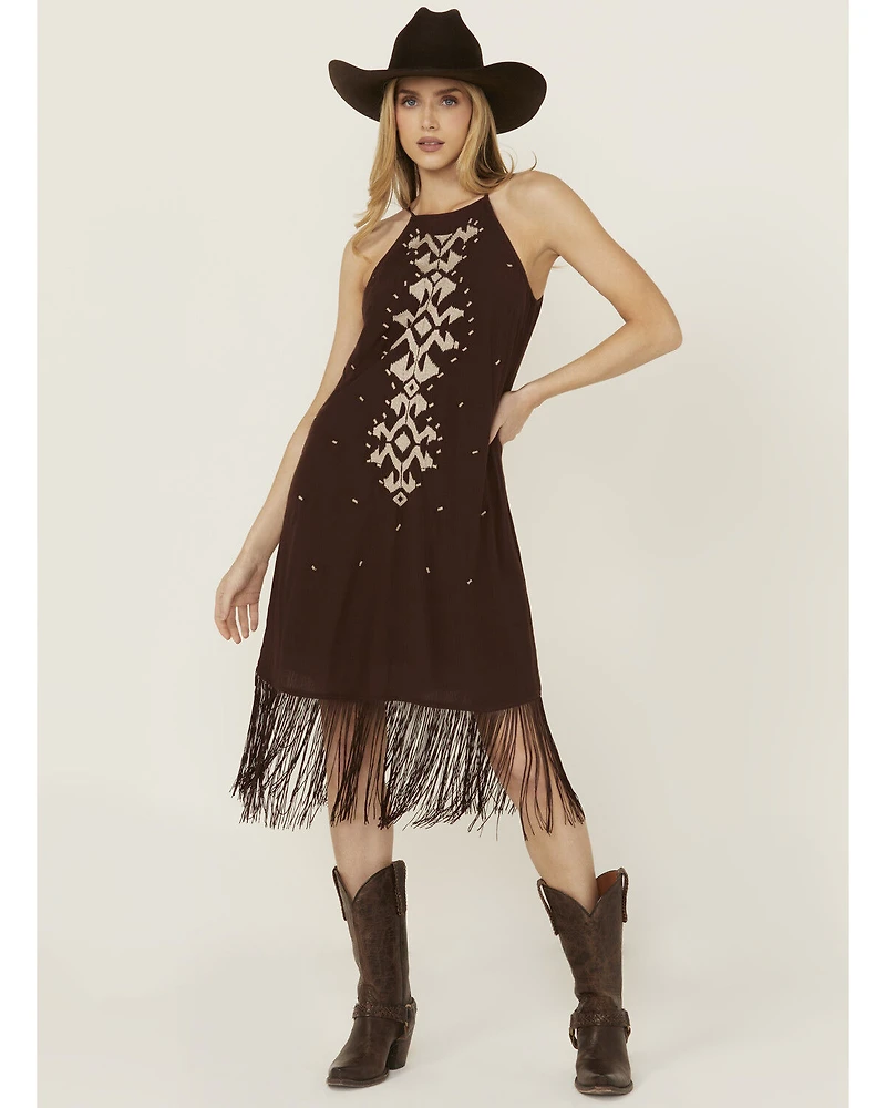 Shyanne Women's Embroidered Fringe Midi Dress