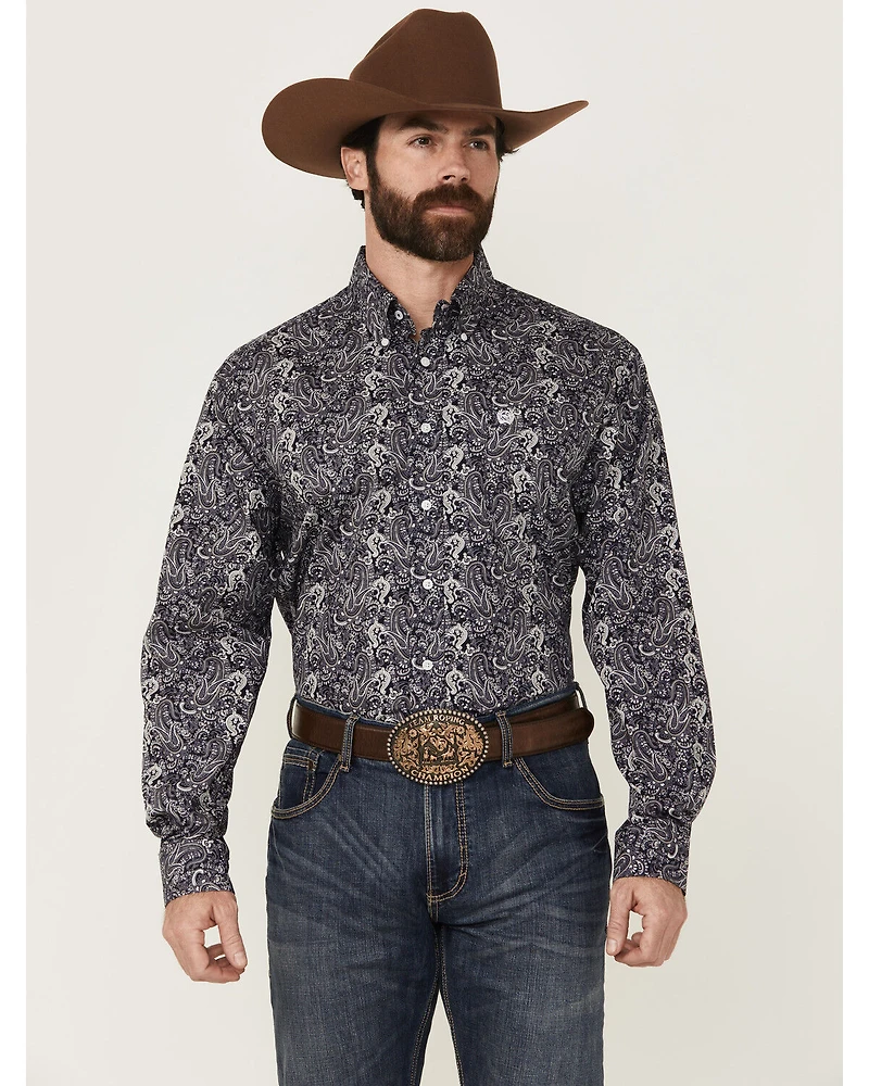 Cinch Men's Paisley Print Long Sleeve Button-Down Western Shirt