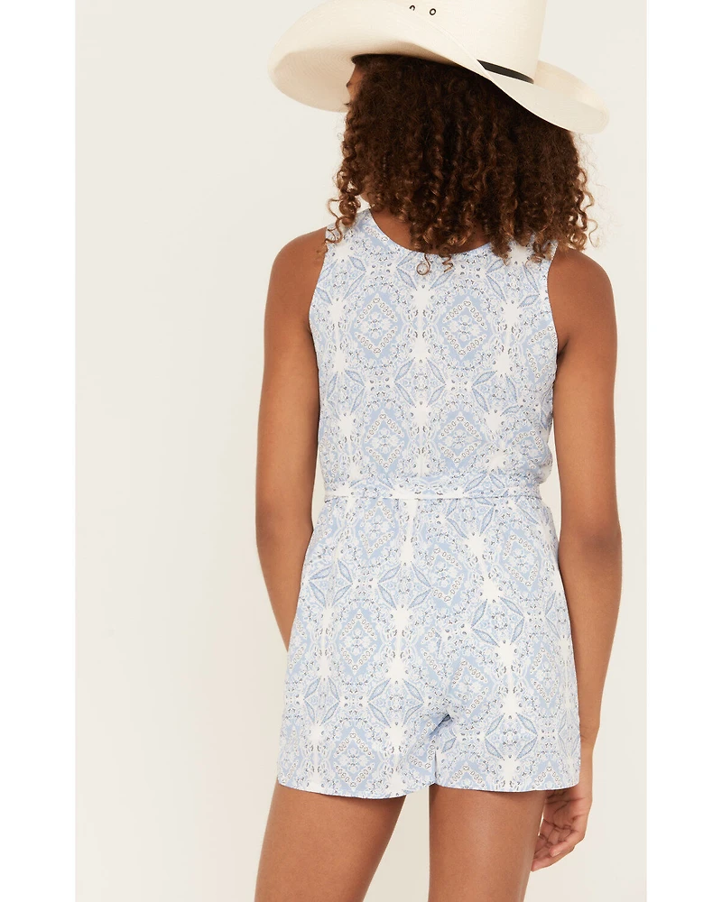 Hayden LA Girls' Print Sleeveless Waist Tie Romper