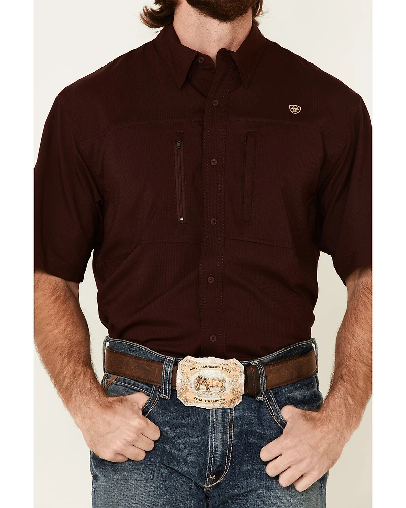 Ariat Men's Solid Maroon TEK Short Sleeve Button-Down Western Shirt - Tall