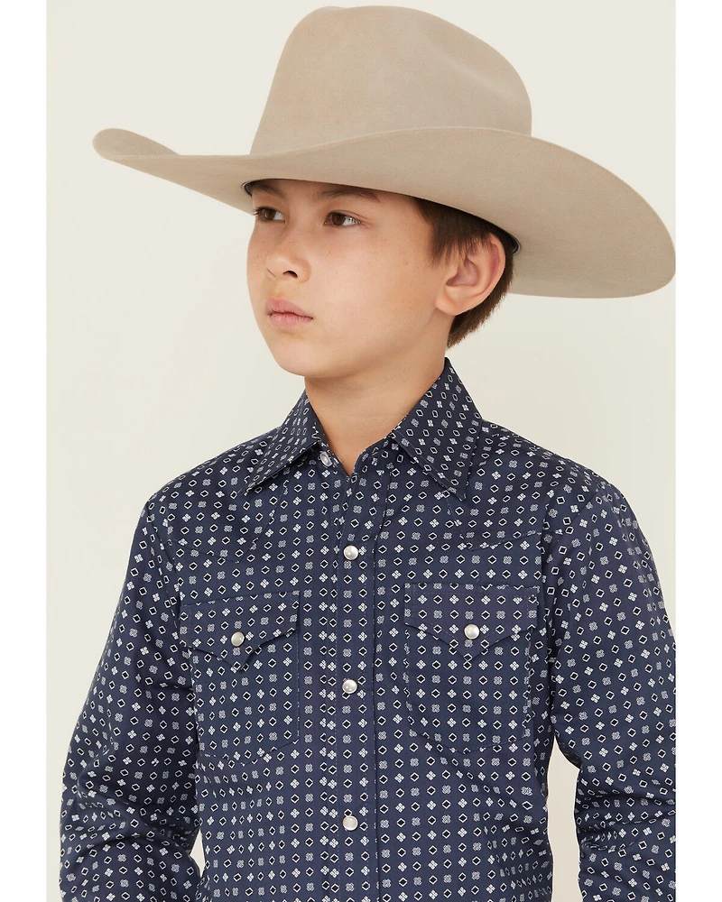 Ely Walker Boys' Geo Print Long Sleeve Snap Stretch Western Shirt