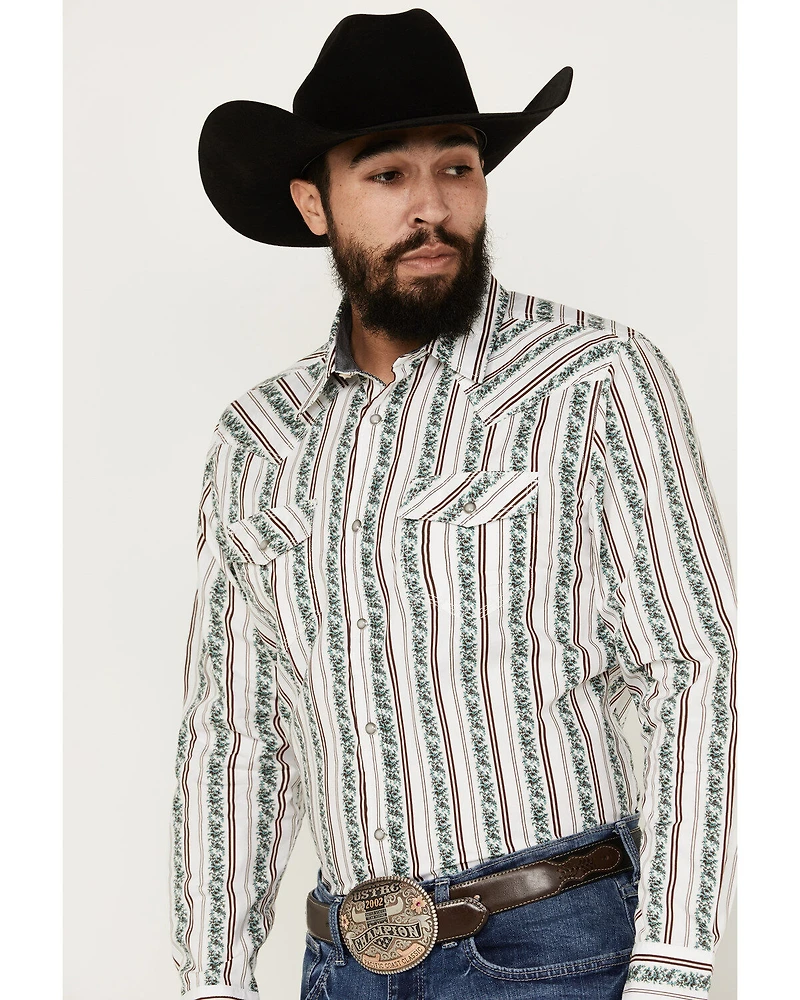 Moonshine Spirit Men's Manhattan Floral Striped Long Sleeve Snap Western Shirt