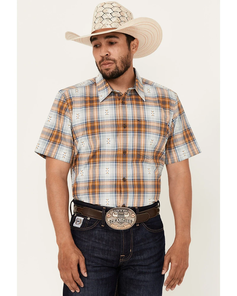 Cody James Men's Spur Dobby Plaid Print Short Sleeve Button-Down Stretch Western Shirt