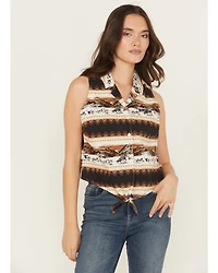 Wrangler Retro Women's Southwestern Print Sleeveless Button-Down Tie-Front Western Shirt