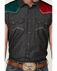 Cody James Men's Mexico Flag Eagle Bubba Sleeveless Snap Western Shirt