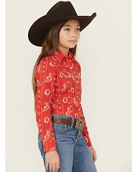 Cruel Girl Girls' Printed Long Sleeve Pearl Snap Western Shirt