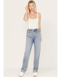 Cleo + Wolf Women's Medium Wash Short Straight Cuffed Jeans