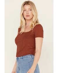 Moa Women's Ribbed Corset Style Short Sleeve Top