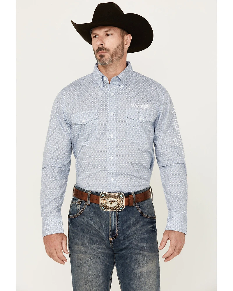 Wrangler Men's Logo Geo Print Long Sleeve Button-Down Western Shirt