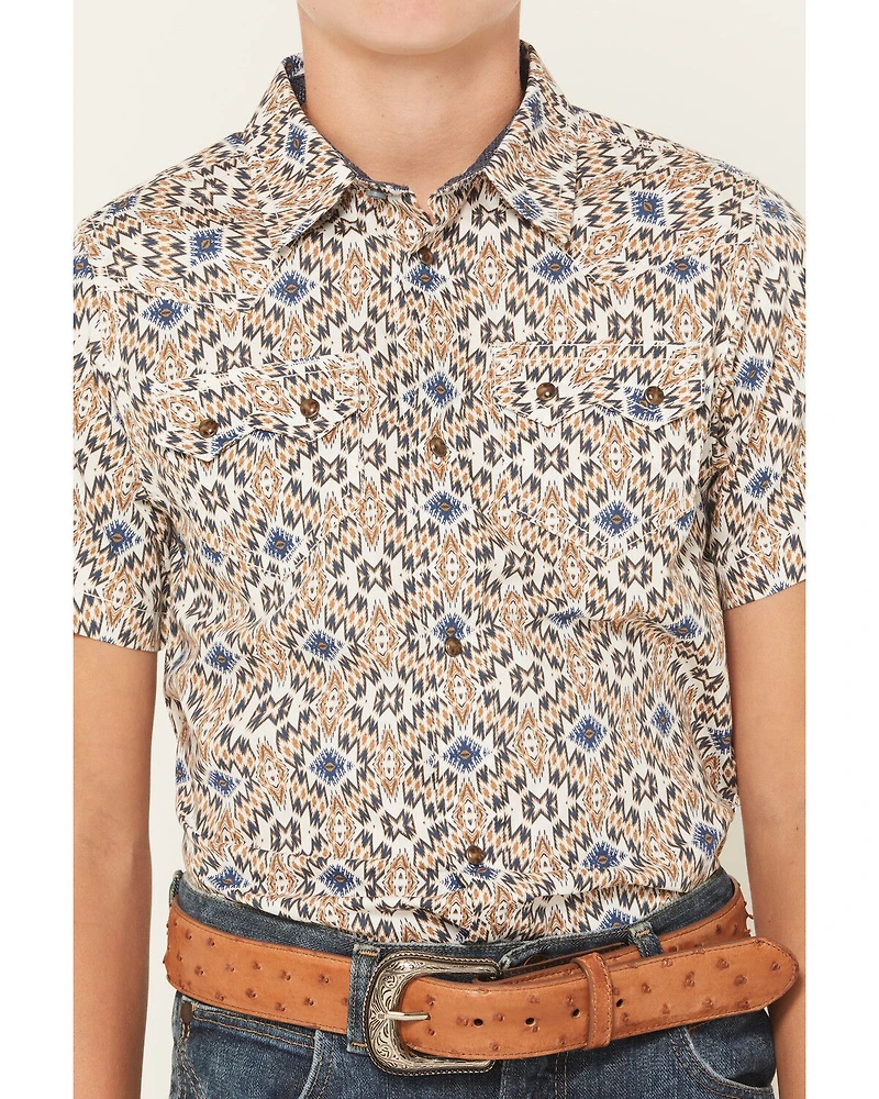 Cody James Boys' High Plains Southwestern Print Short Sleeve Snap Western Shirt