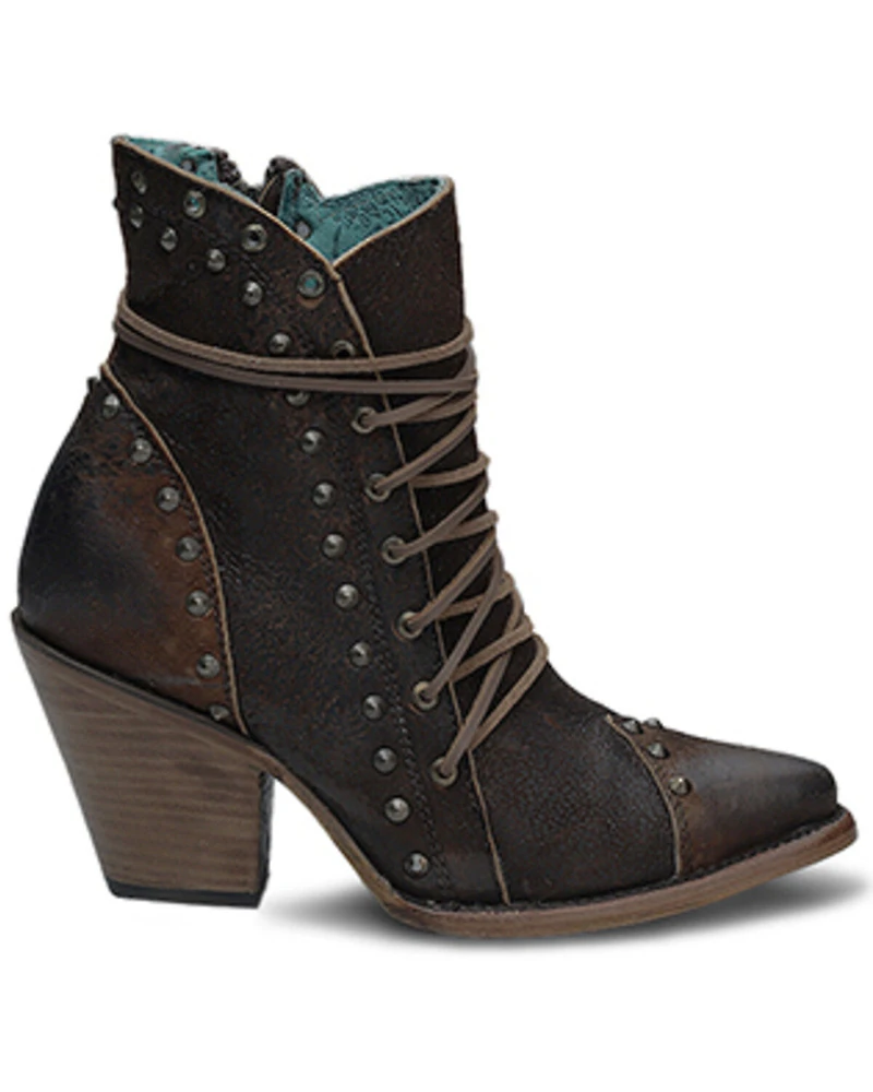 Corral Women's Studded Lace-Up Fashion Boots - Snip Toe