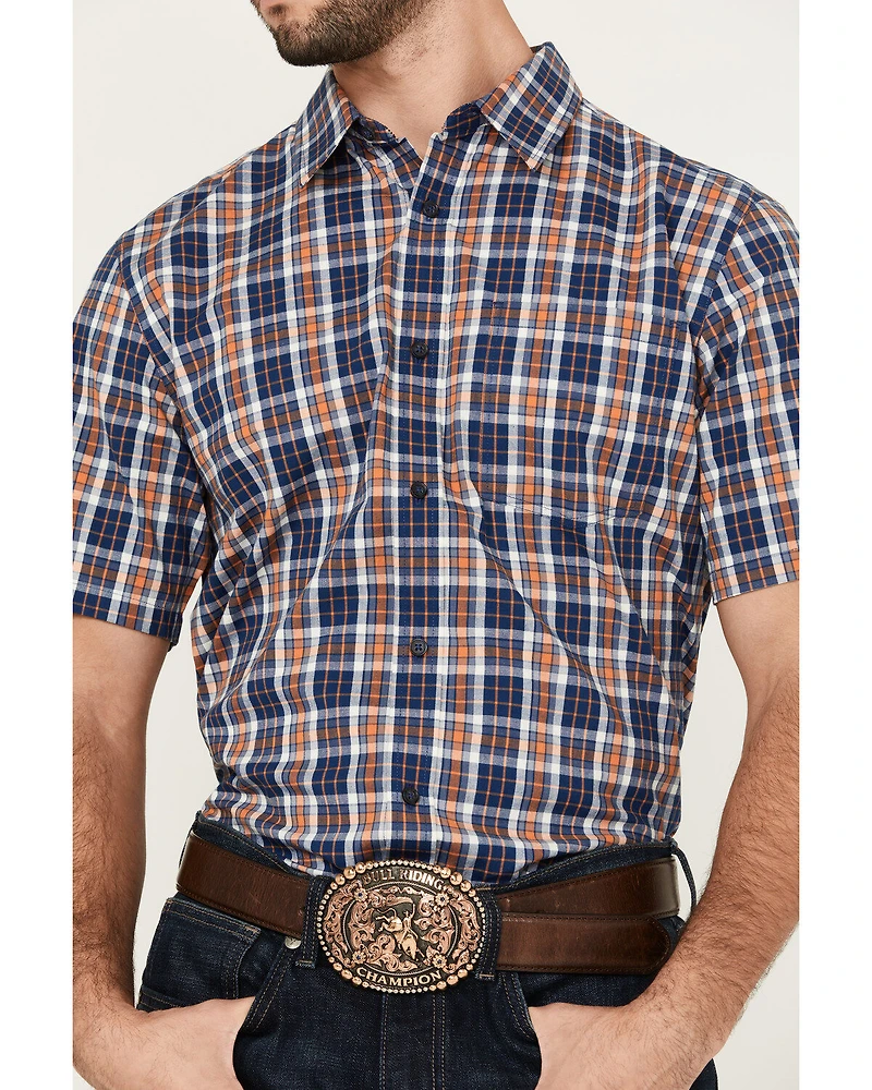 Cody James Men's Tequila Sunrise Plaid Print Short Sleeve Button-Down Stretch Western Shirt