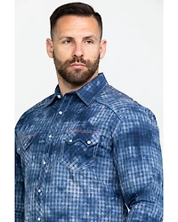 Rock & Roll Denim Men's Spray Washed Satin Plaid Long Sleeve Western Shirt