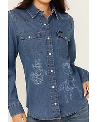 Wrangler Retro Women's Cowboy Long Sleeve Snap Denim Western Shirt