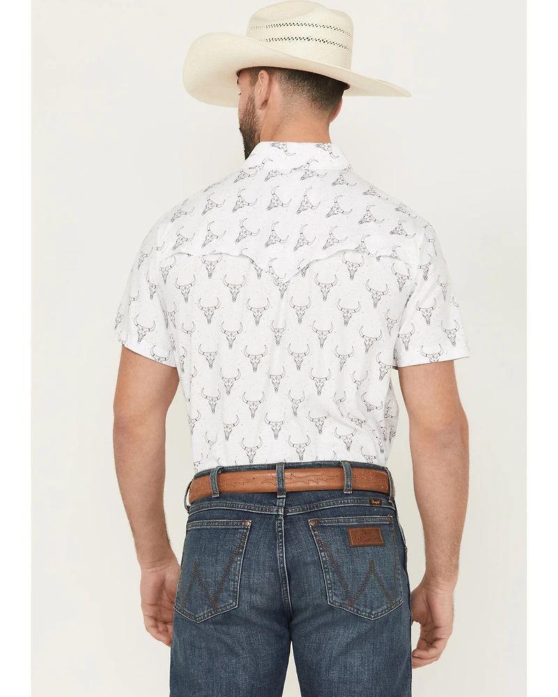 Rock & Roll Denim Men's TEK Longhorn Print Short Sleeve Pearl Snap Western Shirt