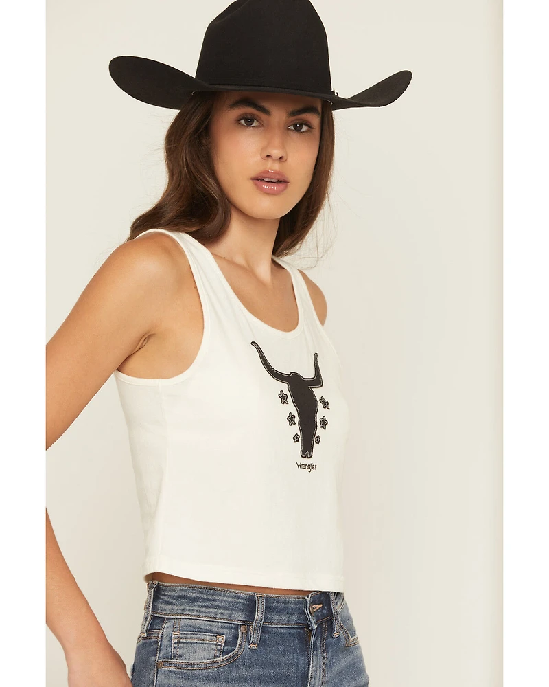 Wrangler Women's Steerhead Sleeveless Cropped Graphic Tank Top