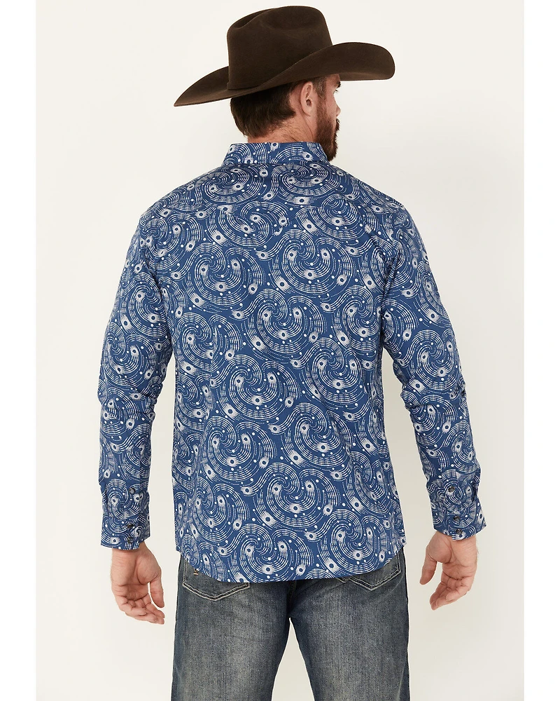 Moonshine Spirit Men's Record Player Floral Print Long Sleeve Snap Western Shirt
