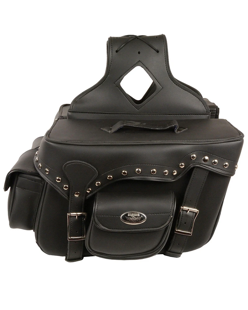 Milwaukee Leather Reflective Double Front Pocket Studded Throw Over Saddle Bag