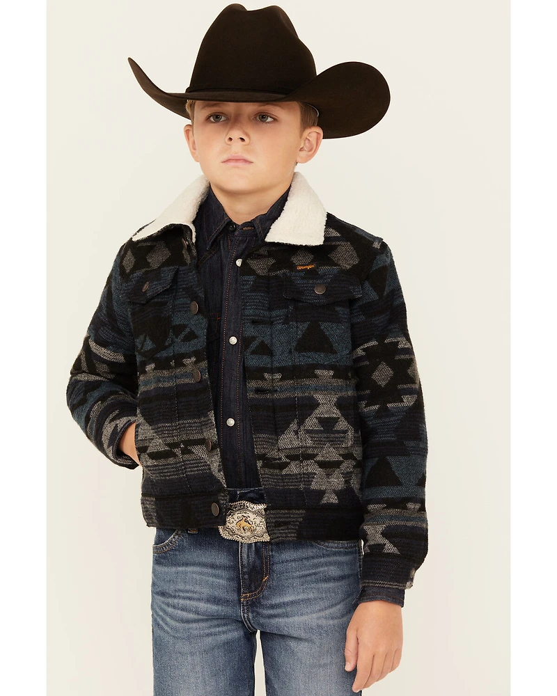 Wrangler Boys' Southwestern Print Sherpa Lined Jacket