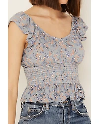 Rock & Roll Denim Women's Floral Flutter Sleeveless Top