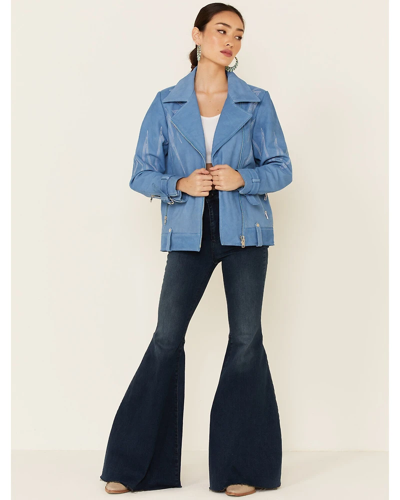 Understated Leather Women's Sunburst Zip-Front Moto Jacket