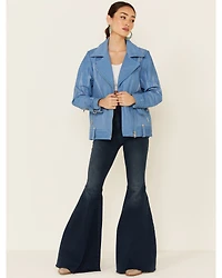 Understated Leather Women's Sunburst Zip-Front Moto Jacket
