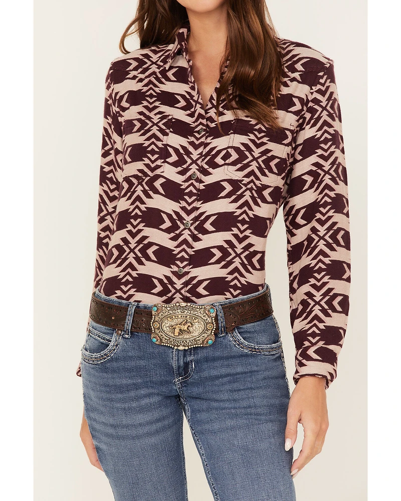 Ariat Women's Billie Jean Southwestern Jacquard Print Long Sleeve Button-Down Shirt