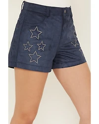 Rock & Roll Denim Women's High Rise Star Studded Microsuede Shorts