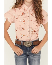 Shyanne Girls' Conversational Print Fringe Short Sleeve Snap Stretch Western Shirt