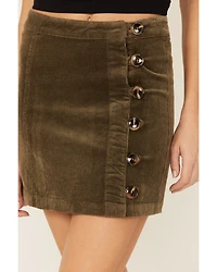 Wishlist Women's Olive Side Button Corduroy Mini Skirt