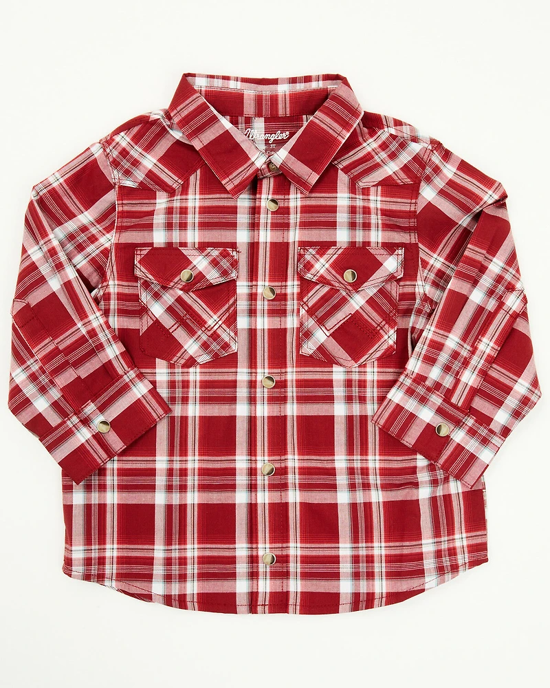 Wrangler Toddler Boys' Plaid Print Long Sleeve Snap Western Shirt