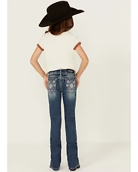 Grace LA Girls' Dark Wash Geo Print Pocket Stretch Bootcut Jeans