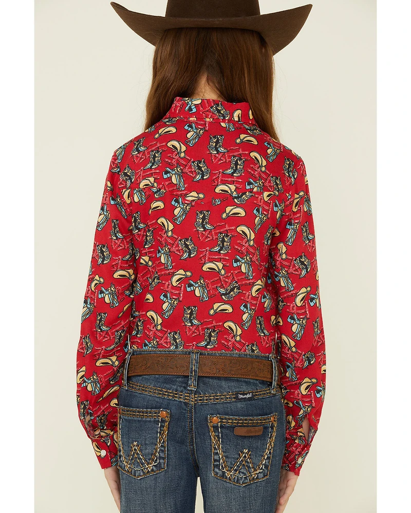 Roper Girls' Boot Scoot Print Long Sleeve Pearl Snap Western Shirt