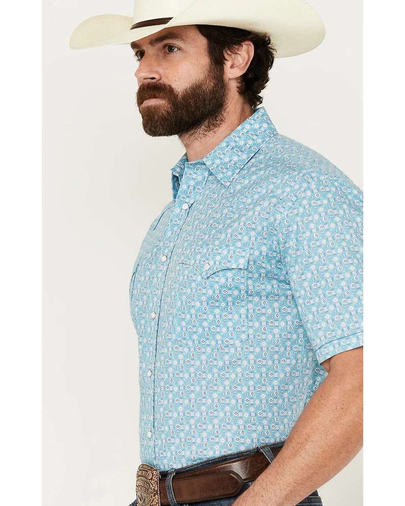 Panhandle Men's Southwestern Print Short Sleeve Pearl Snap Stretch Western Shirt