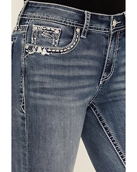 Grace LA Women's Medium Wash Geo Print Embroidered Mid Rise Bootcut Stretch Denim Jeans