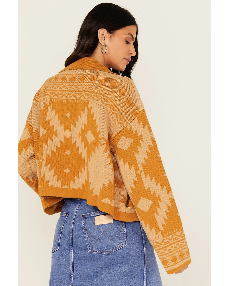 Miss Me Women's Southwestern Print Knit Moto Jacket