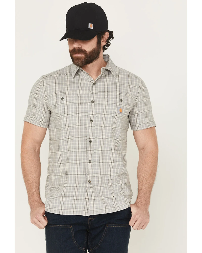 Carhartt Men's Rugged Flex® Relaxed Fit Lightweight Short Sleeve Plaid Print Button-Down Stretch Work Shirt