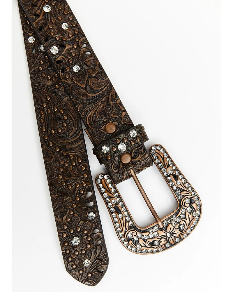 Shyanne Women's Brown Floral Embossed Western Belt