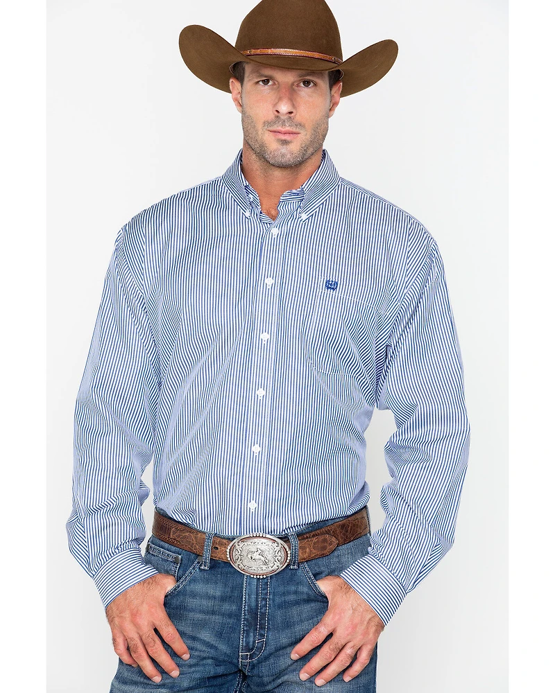 Cinch Men's Tencel Mini Stripe Long Sleeve Button-Down Western Shirt