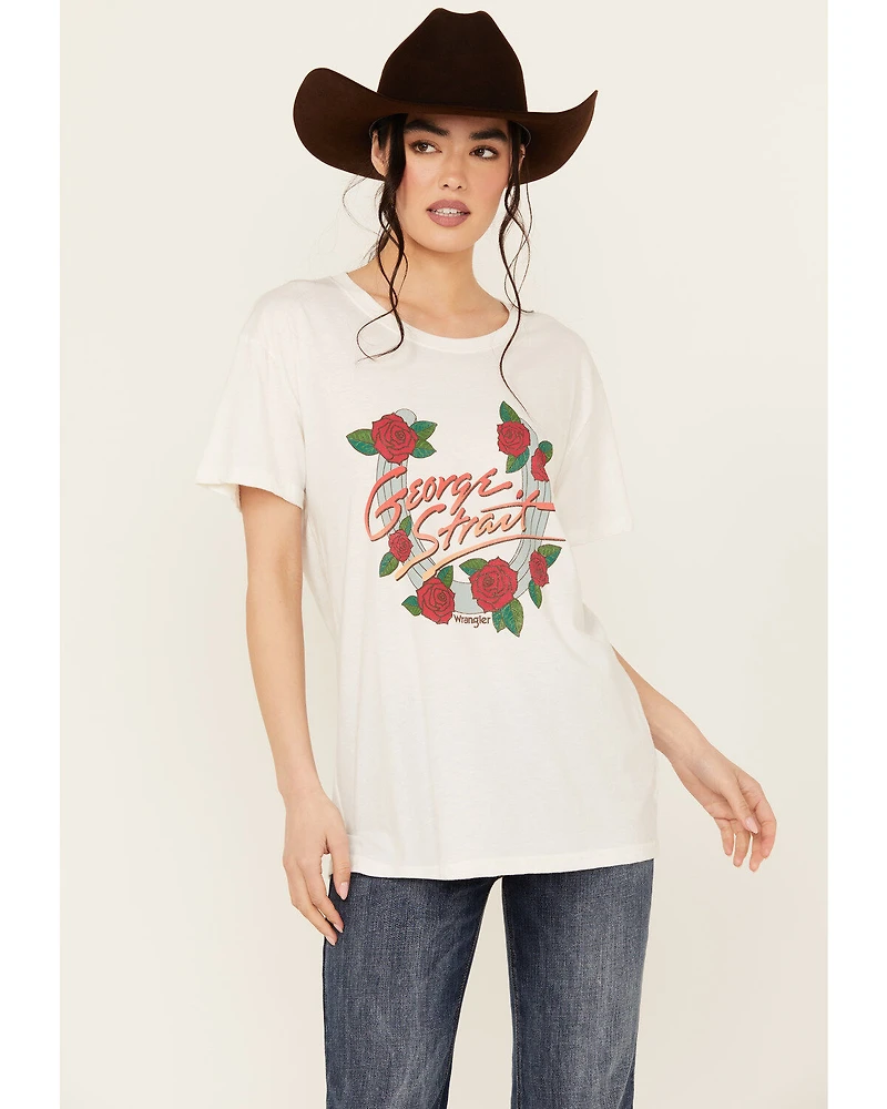 Wrangler Women's George Strait Floral Short Sleeve Graphic Tee
