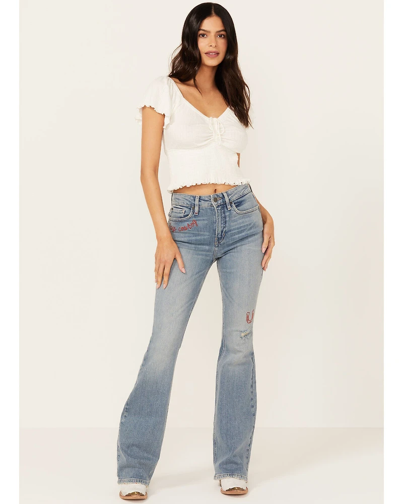 Idyllwind Women's Foster Embroidered Medium Wash High Rise Bootcut Denim Jeans