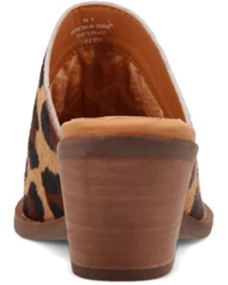 Dingo Women's Calico Leopard Print Hairon Mules - Round Toe