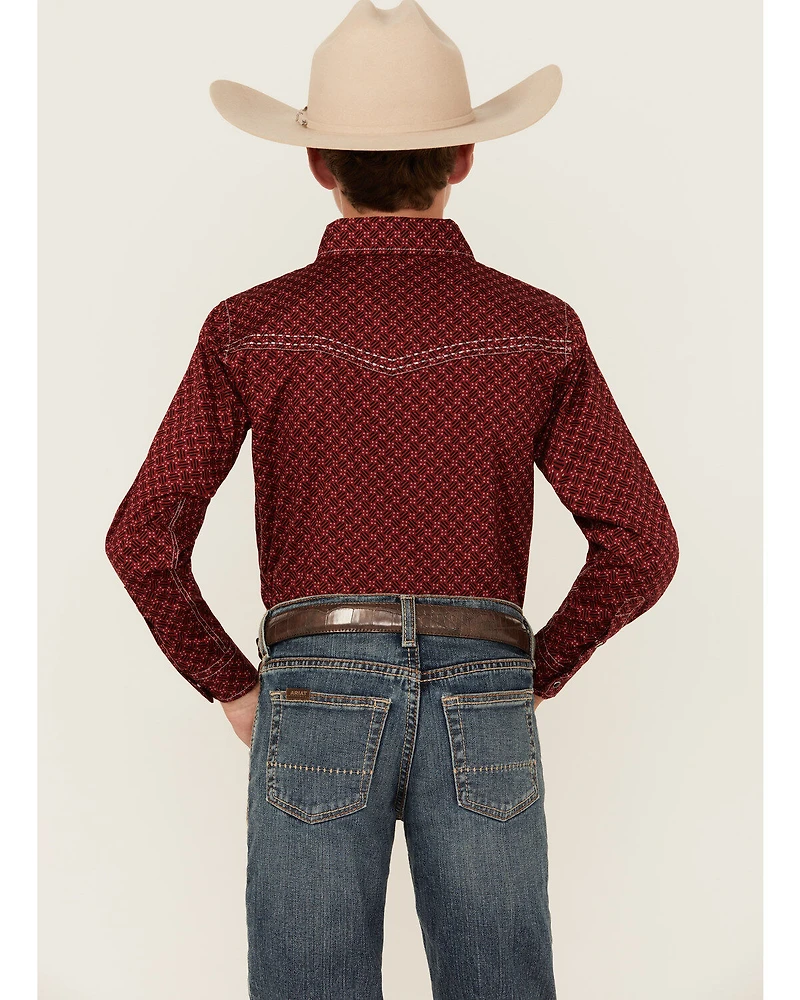 Cowboy Hardware Boys' Geo Print Long Sleeve Snap Stretch Western Shirt